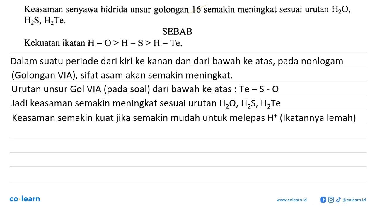 Keasaman senyawa hidrida unsur golongan 16 semakin