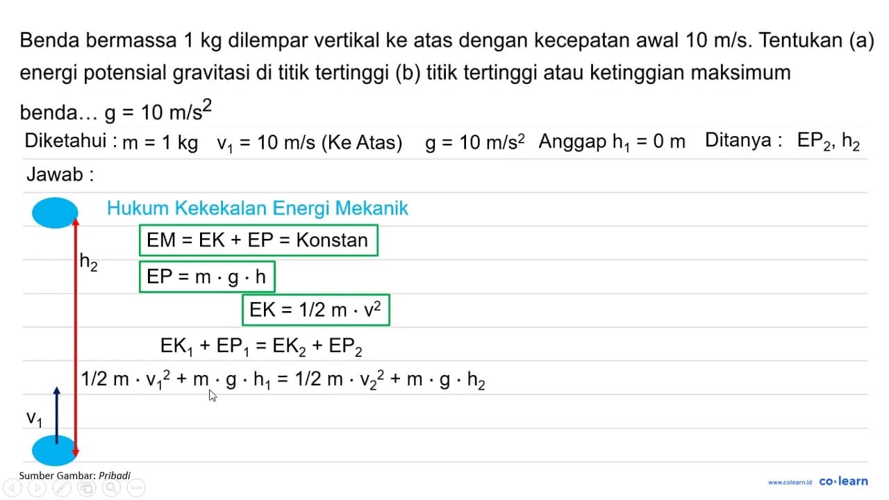 Benda bermassa 1 kg dilempar vertikal ke atas dengan