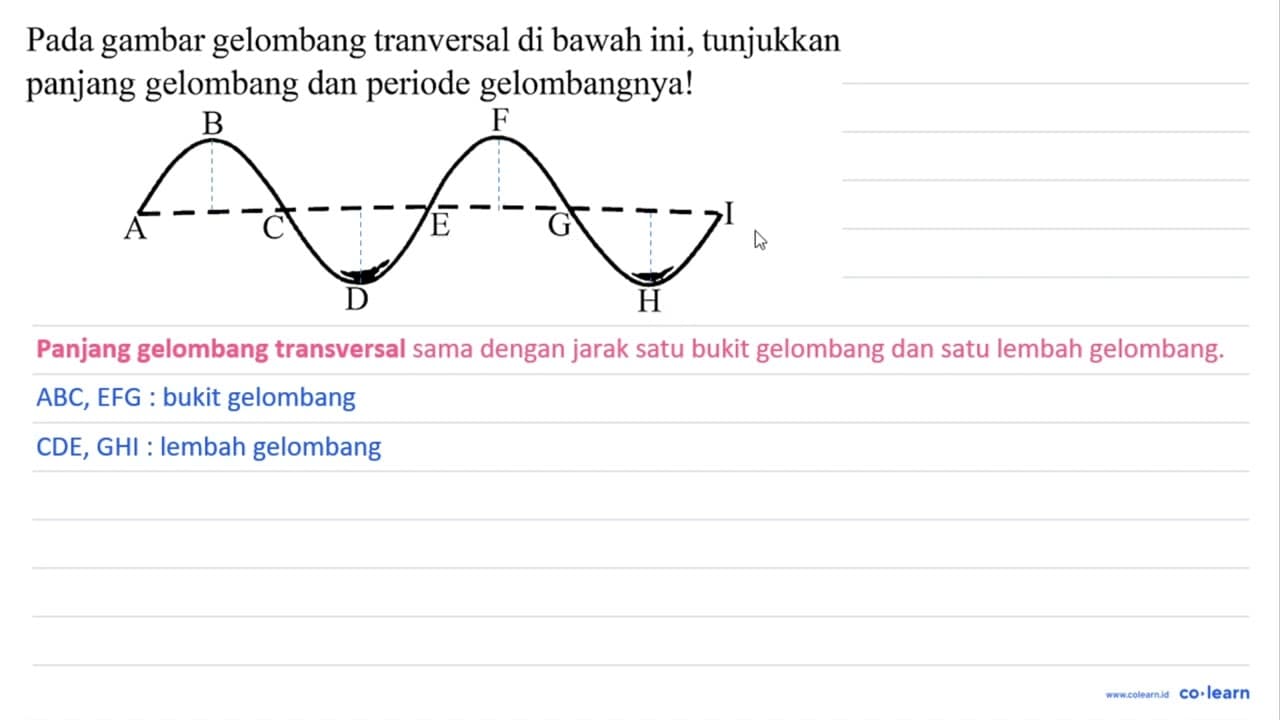 Pada gambar gelombang tranversal di bawah ini, tunjukkan