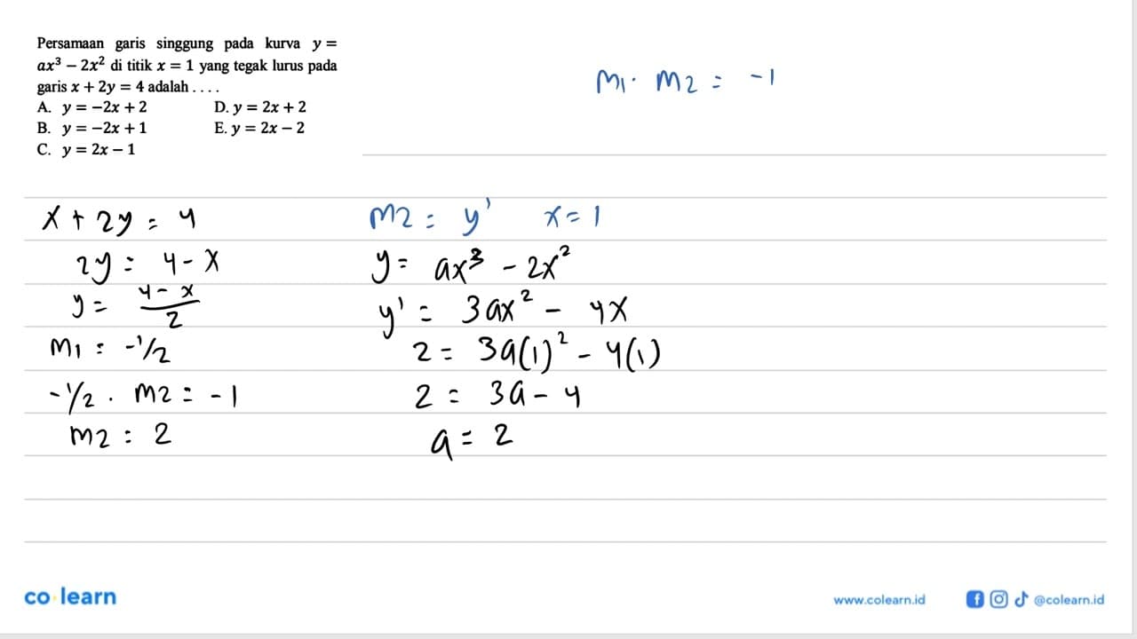 Persamaan garis singgung pada kurva y=ax^3-2x^2 di titik