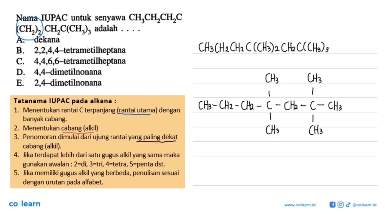 Nama IUPAC untuk senyawa CH3CH2CH2C (CH2)2 CH2C(CH3)3