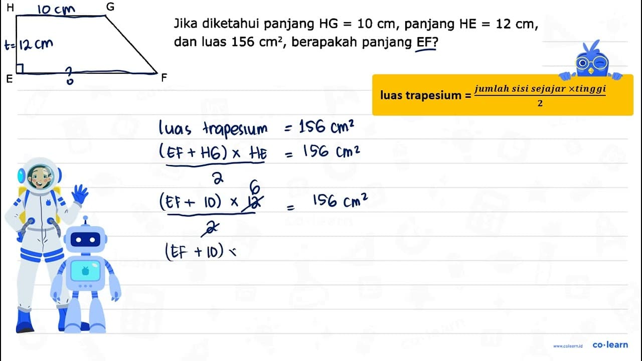 Jika diketahui panjang (HG)=10 cm , panjang (HE)=12 cm ,